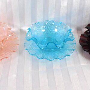 Lot of Three Pressed Glass Ruffled Bowls and Underplates # 25992